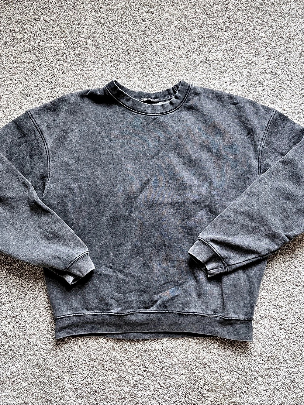 Zara Men's Grey Crewneck Sweatshirt Size Large Washed Vintage Look Pullover